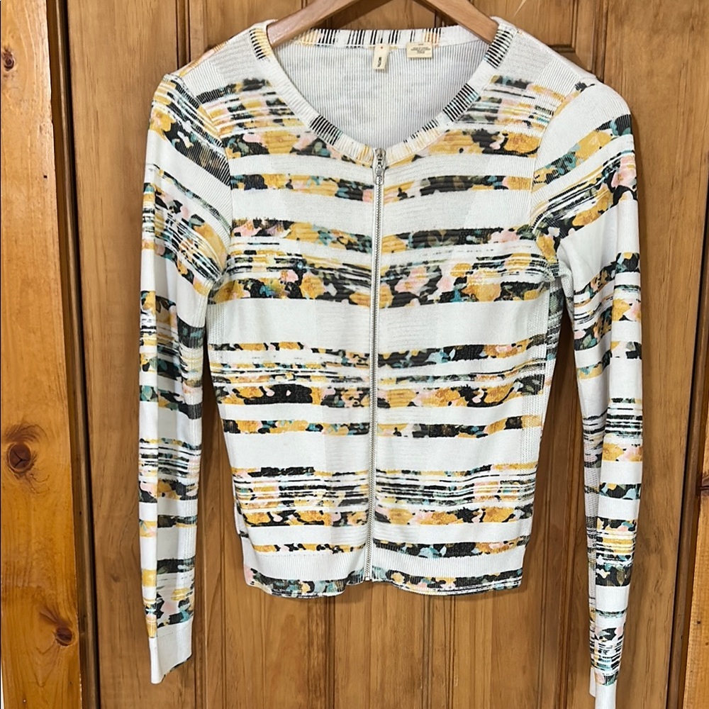 Moth brand Striped Floral Zip-Up Cardigan